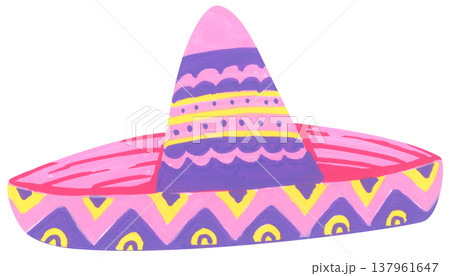 Watercolor Sombrero with Festive Pattern. Mexican Hat. Watercolor Sombrero with Festive Pattern. Mexican Hat. 137961647