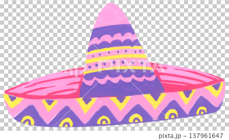 Watercolor Sombrero with Festive Pattern. Mexican Hat. Watercolor Sombrero with Festive Pattern. Mexican Hat. 137961647
