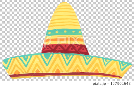 Watercolor Sombrero with Festive Pattern. Mexican Hat. Watercolor Sombrero with Festive Pattern. Mexican Hat. 137961648