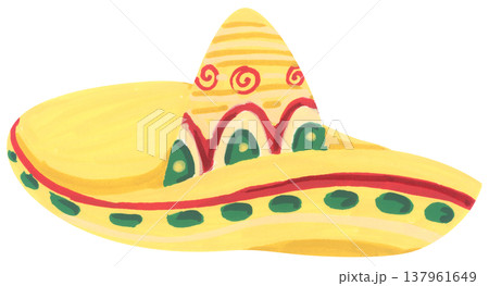 Watercolor Sombrero with Festive Pattern. Mexican Hat. Watercolor Sombrero with Festive Pattern. Mexican Hat. 137961649