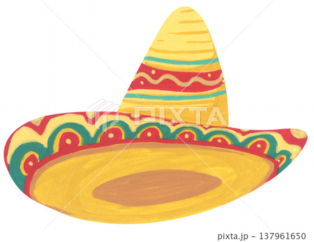 Watercolor Sombrero with Festive Pattern. Mexican Hat. 137961650