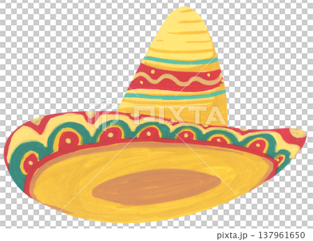Watercolor Sombrero with Festive Pattern. Mexican Hat. 137961650