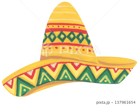 Watercolor Sombrero with Festive Pattern. Mexican Hat. Watercolor Sombrero with Festive Pattern. Mexican Hat. 137961654