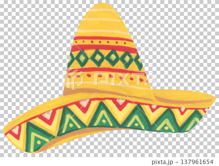Watercolor Sombrero with Festive Pattern. Mexican Hat. Watercolor Sombrero with Festive Pattern. Mexican Hat. 137961654