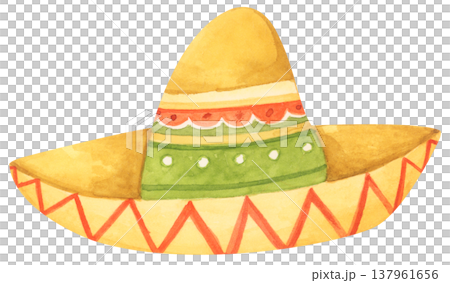 Watercolor Sombrero with Festive Pattern. Mexican Hat. 137961656