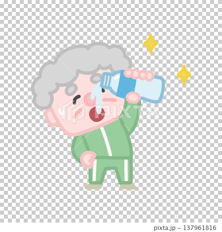 一組可愛的插圖，描繪了穿著運動服鍛鍊的老年男性。 137961816