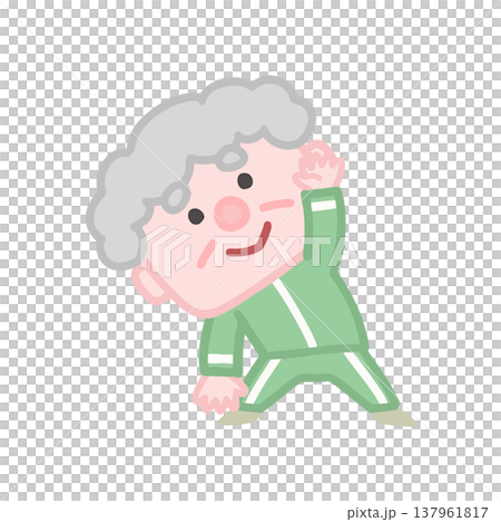 A set of cute illustrations of elderly men in gym clothes exercising. A set of cute illustrations of elderly men in gym clothes exercising. 137961817