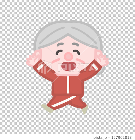 一組可愛的老年女性穿著運動服鍛鍊的插圖。 137961818