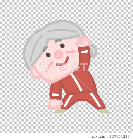 一組可愛的老年女性穿著運動服鍛鍊的插圖。 137961822