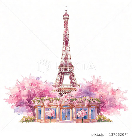 Eiffel Tower and cherry blossom trees in springtime in Paris showing beautiful landscape and vibrant colors Eiffel Tower and cherry blossom trees in springtime in Paris showing beautiful landscape and vibrant colors 137962074
