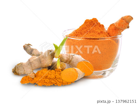 Turmeric (Curcuma longa Linn) ;root isolated on white background. Turmeric (Curcuma longa Linn) ;root isolated on white background. 137962151