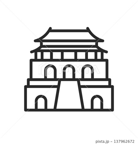 Chinese Forbidden City Icon. Imperial Palace Landmark. Minimalistic Linear Symbol of Chinese History, Dynasty, and Architecture. 137962672