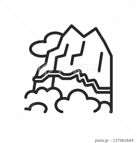 Yellow Mountain Icon. Huangshan Peak Landscape. Minimalistic Mountain Linear Symbol of Chinese Nature, Travel, and Dramatic Scenery. 137962684