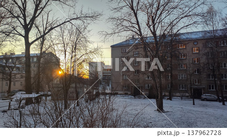 Downtown streets. Winter season and moody city charm. 137962728