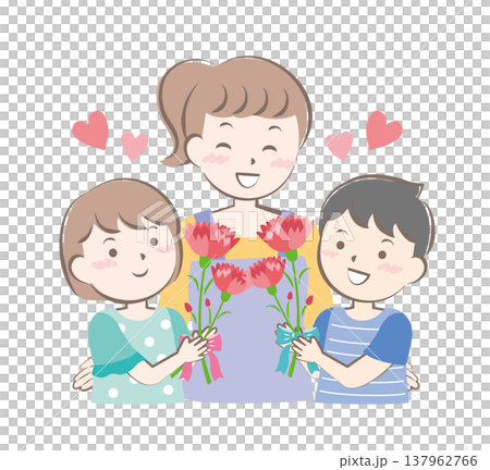 母の日にカーネーションを渡す男の子と女の子 母の日にカーネーションを渡す男の子と女の子 137962766