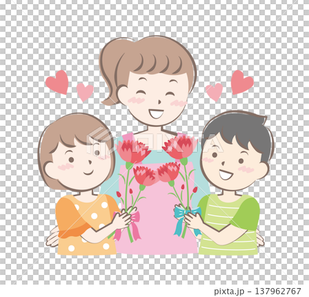 母の日にカーネーションを渡す男の子と女の子 母の日にカーネーションを渡す男の子と女の子 137962767