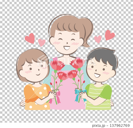 母の日にカーネーションを渡す男の子と女の子 137962769