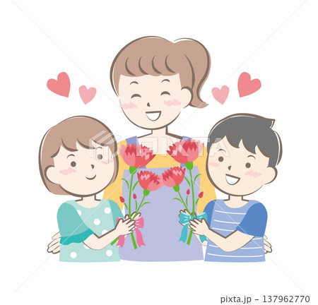 母の日にカーネーションを渡す男の子と女の子 137962770