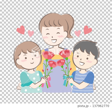 母の日にカーネーションを渡す男の子と女の子 137962770