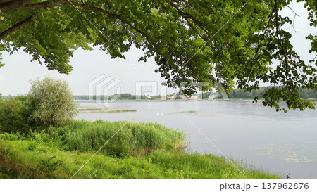 A scenic view of a spring park with still water. Calmness and connection with nature. A scenic view of a spring park with still water. Calmness and connection with nature. 137962876