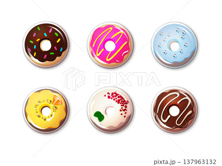 ぷっくりシール風のカラフルなドーナツ 137963132