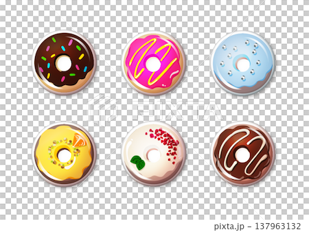 ぷっくりシール風のカラフルなドーナツ 137963132