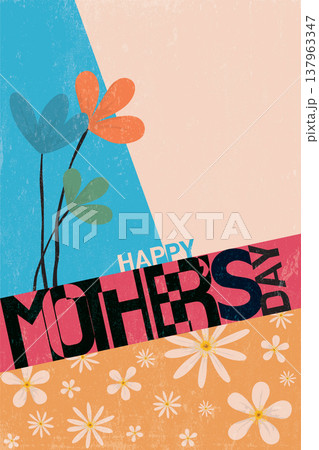 Happy mother's day greeting card, banner or poster hand drawn retro style template 137963347
