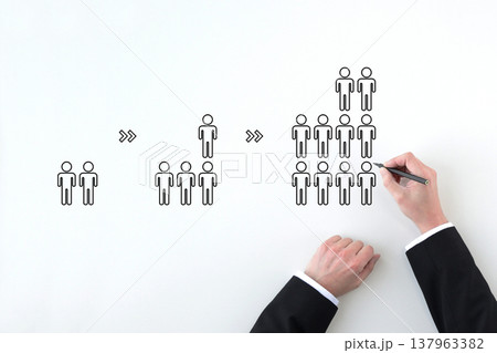 人を増やすイメージ図を描くスーツを着た男性の手 137963382