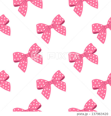 Seamless pattern with bright pink polka dot bows for cute packaging or fabric Seamless pattern with bright pink polka dot bows for cute packaging or fabric 137963420