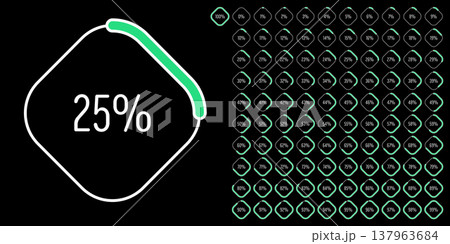 Set of rectangle percentage diagrams meters from 0 to 100 ready-to-use for web design, user interface (UI) or infographic - indicator with green 137963684