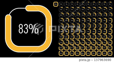 Set of rectangle percentage diagrams meters from 0 to 100 ready-to-use for web design, user interface (UI) or infographic - indicator with yellow Set of rectangle percentage diagrams meters from 0 to 100 ready-to-use for web design, user interface (UI) or infographic - indicator with yellow 137963690