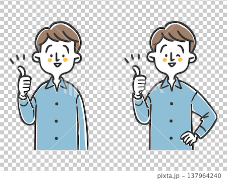 男子豎起大拇指（上半身） - 向量圖 137964240