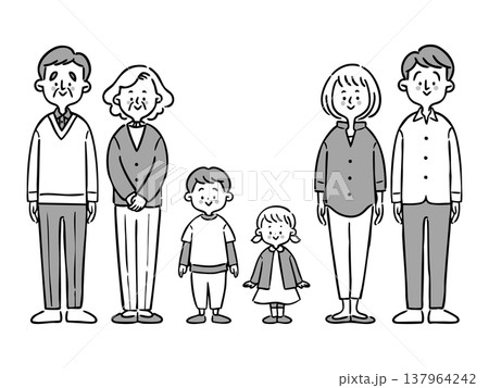 家族三世代　全身　ベクター（モノクロ） 137964242