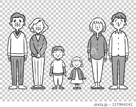 家族三世代　全身　ベクター（モノクロ） 137964242