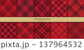 真っ赤のクリスマスチェック柄のシームレスパターンセット 137964532