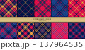 青やピンクのクリスマスチェックのシームレスパターンセット 137964535