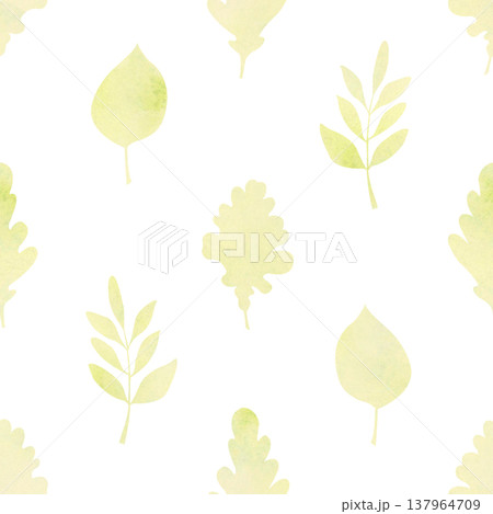 Soft watercolor autumn leaves seamless pattern with pastel botanical foliage. Vintage fall background for fabric or wrapping paper 137964709