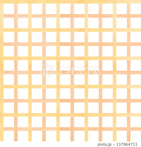 Watercolor seamless pattern with soft beige checkered grid on white background. Rustic style gingham geometric design.  137964711