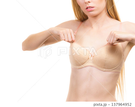 Female wearing too big bra, wrong size 137964952
