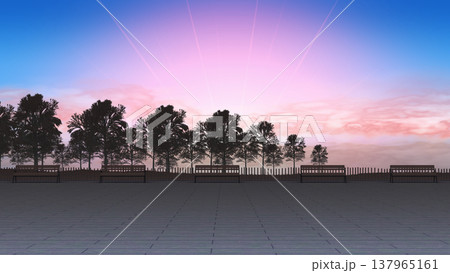 静寂や孤独を感じる夕暮れ時の公園 人物や文字を入れるシンプル背景素材 静寂や孤独を感じる夕暮れ時の公園 人物や文字を入れるシンプル背景素材 137965161