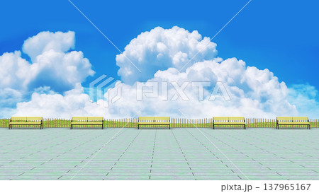 入道雲が湧き上がる真夏の公園　人物や文字を入れるシンプル背景素材 137965167