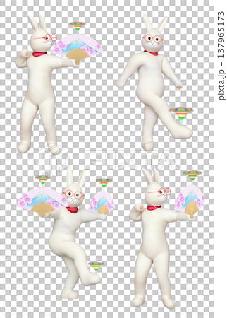 四組合成圖像，描繪了一個人形兔子在旋轉陀螺。 137965173