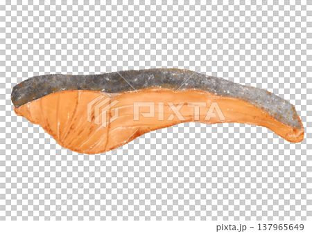 Illustration of grilled salmon in a bento box or as a side dish. 137965649