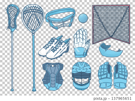 一組長曲棍球運動器材的插圖。 一組長曲棍球運動器材的插圖。 137965651