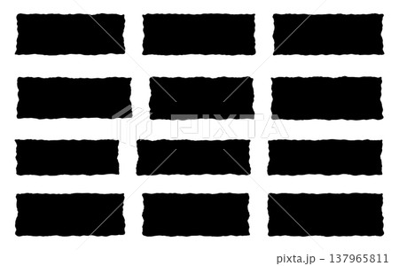 Shape paper frame with vector rectangle jagged and banner grunge background. Border edge box with black shape illustration and label square rough. Torn set shape with silhouette isolated vector 137965811