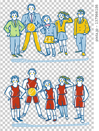 A sports exchange scene that transcends school boundaries, bringing together students in different uniforms. 137966186