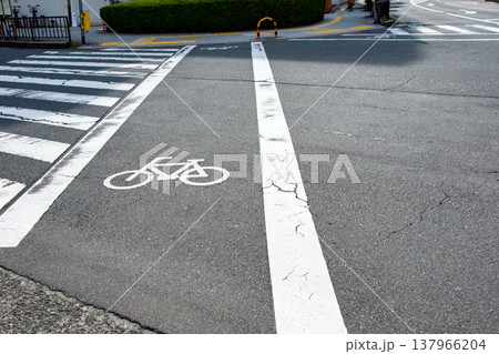 横断歩道横の自転車横断帯 137966204