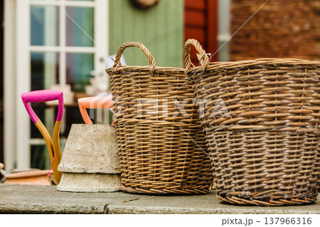 Big empty decorative wicker baskets 137966316