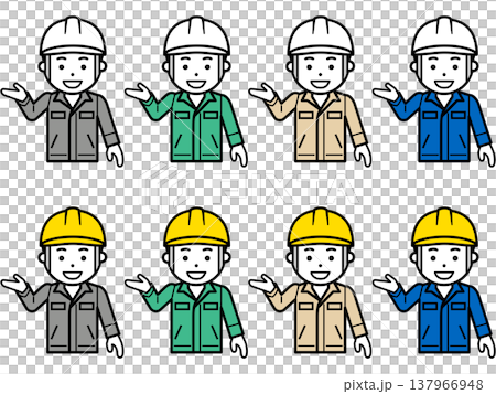 An icon of a man wearing a helmet and work clothes pointing and saying "This way." (Part 2) An icon of a man wearing a helmet and work clothes pointing and saying "This way." (Part 2) 137966948