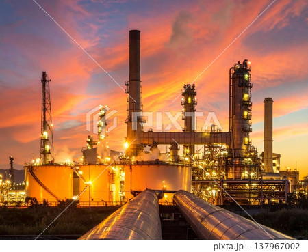 A highly detailed oil refinery, with massive steel pipelines 137967002